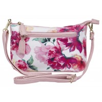 Lorenz Floral Print PU Compact Top Zip X-Body Bag with Front & Back Zips & Detachable Straps